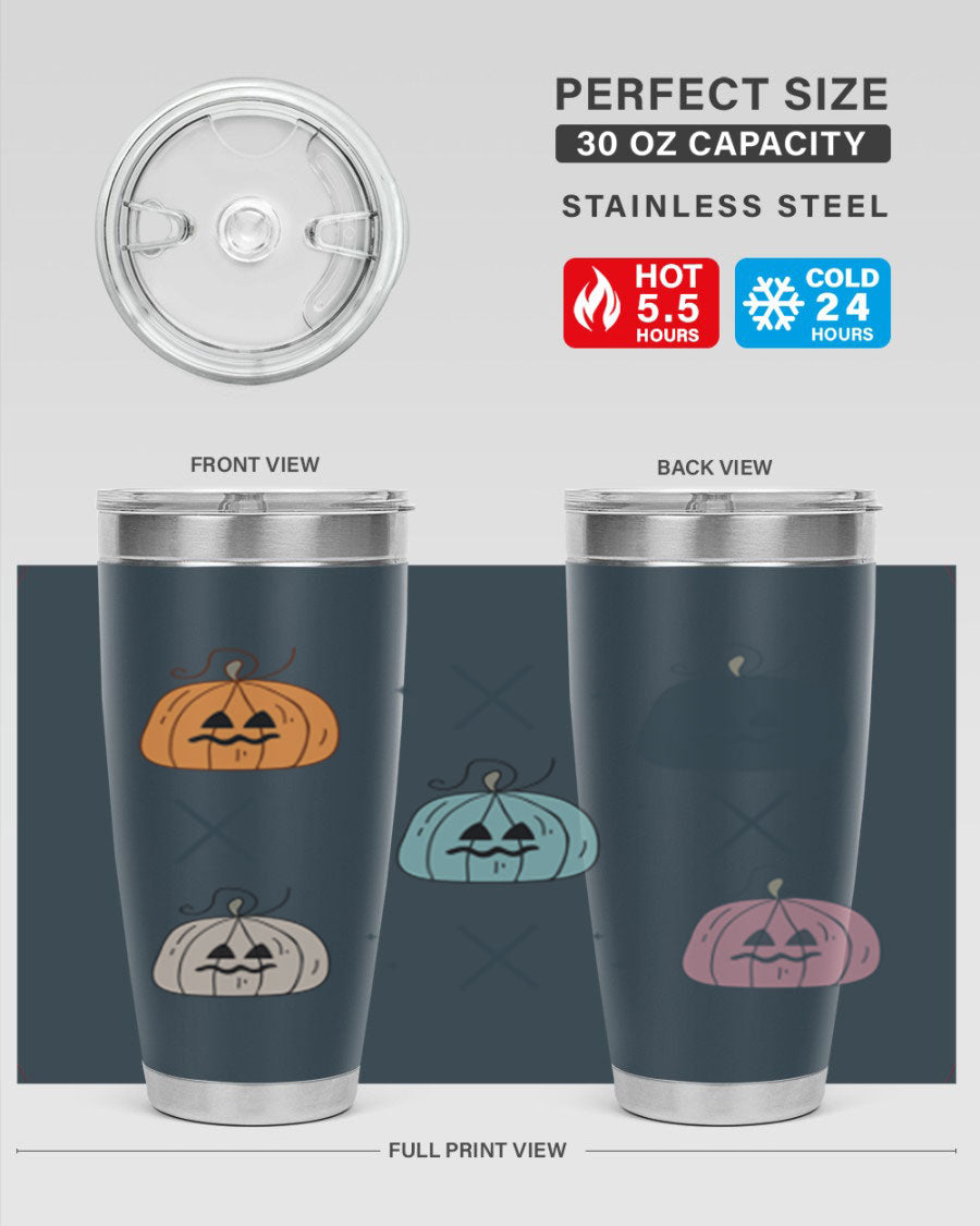Fall 145# Tumbler in 20oz and 30oz sizes, showcasing double wall vacuum stainless steel design with copper lining and drink-thru lid.