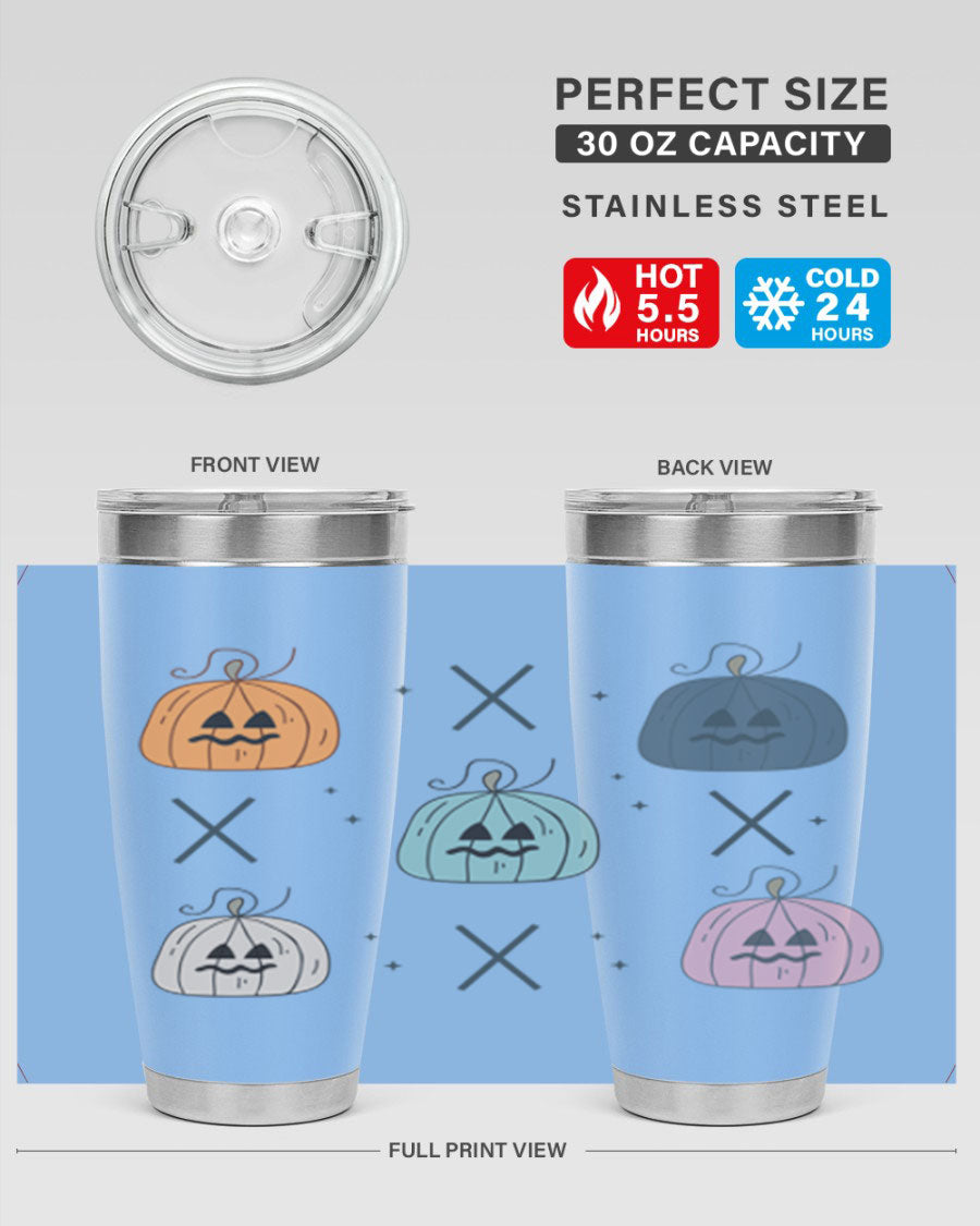 Fall 145# Tumbler in 20oz and 30oz sizes, showcasing double wall vacuum stainless steel design with copper lining and drink-thru lid.