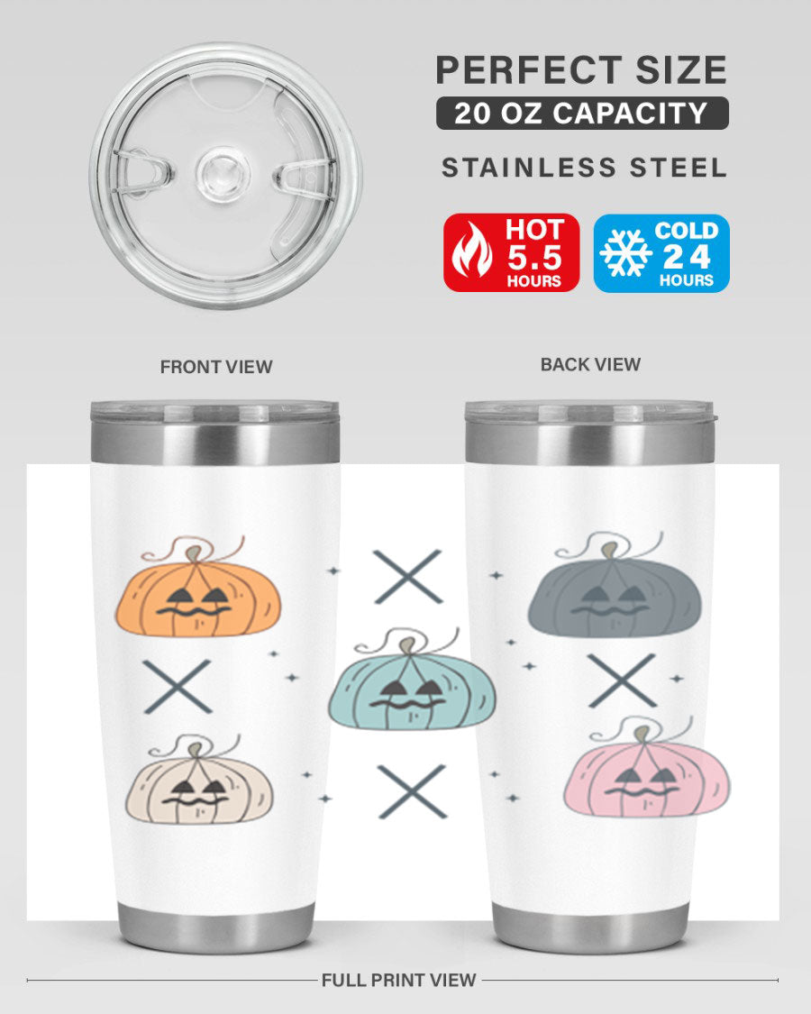 Fall 145# Tumbler in 20oz and 30oz sizes, showcasing double wall vacuum stainless steel design with copper lining and drink-thru lid.