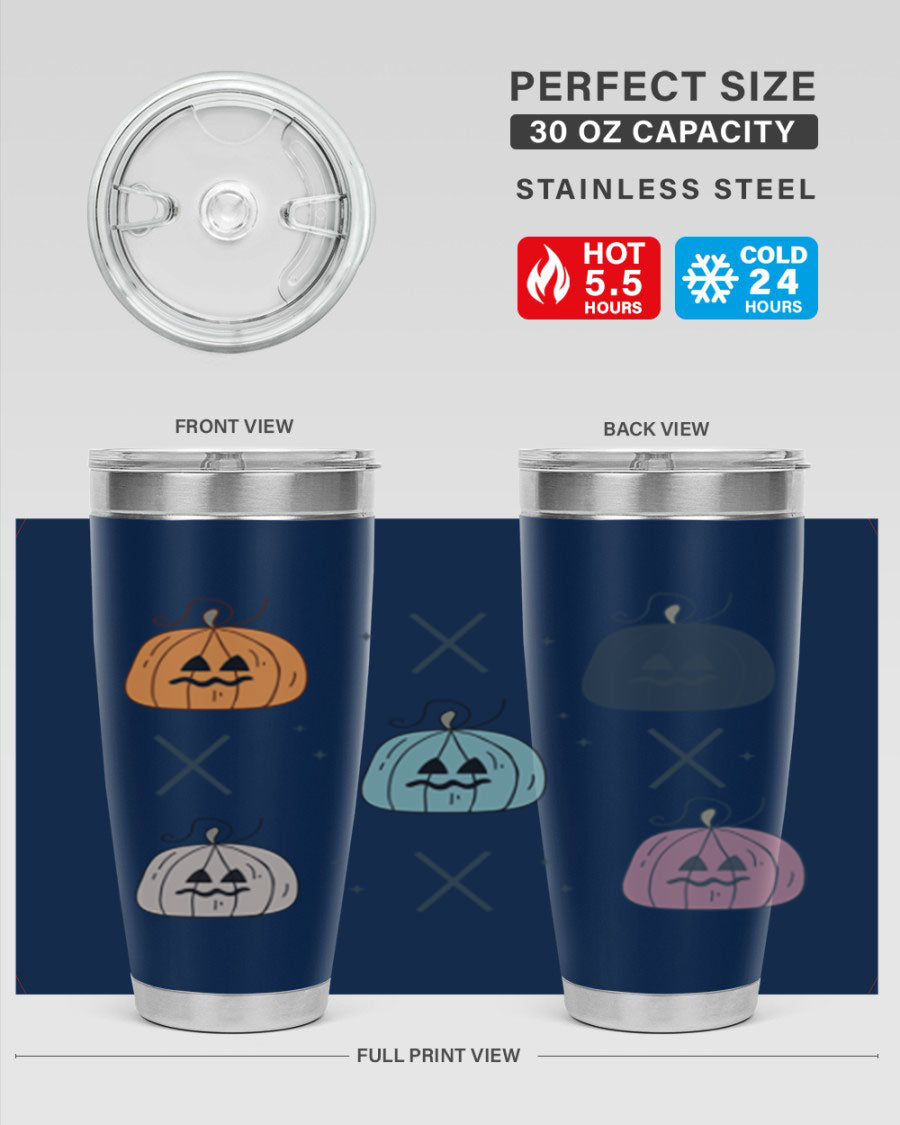 Fall 145# Tumbler in 20oz and 30oz sizes, showcasing double wall vacuum stainless steel design with copper lining and drink-thru lid.