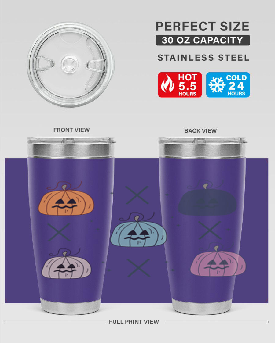 Fall 145# Tumbler in 20oz and 30oz sizes, showcasing double wall vacuum stainless steel design with copper lining and drink-thru lid.