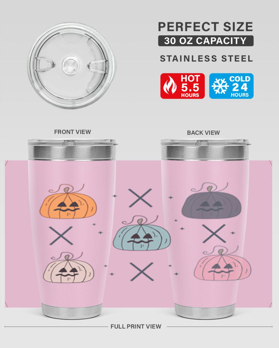 Fall 145# Tumbler in 20oz and 30oz sizes, showcasing double wall vacuum stainless steel design with copper lining and drink-thru lid.