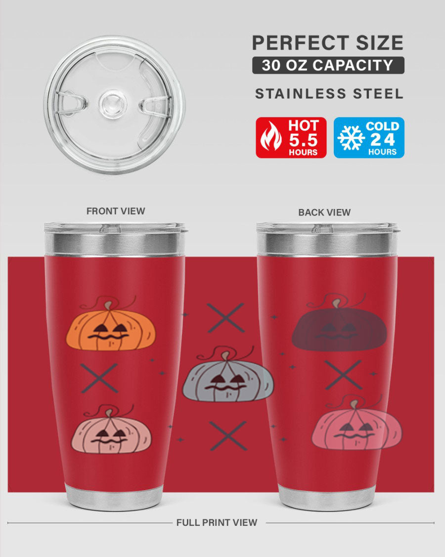 Fall 145# Tumbler in 20oz and 30oz sizes, showcasing double wall vacuum stainless steel design with copper lining and drink-thru lid.
