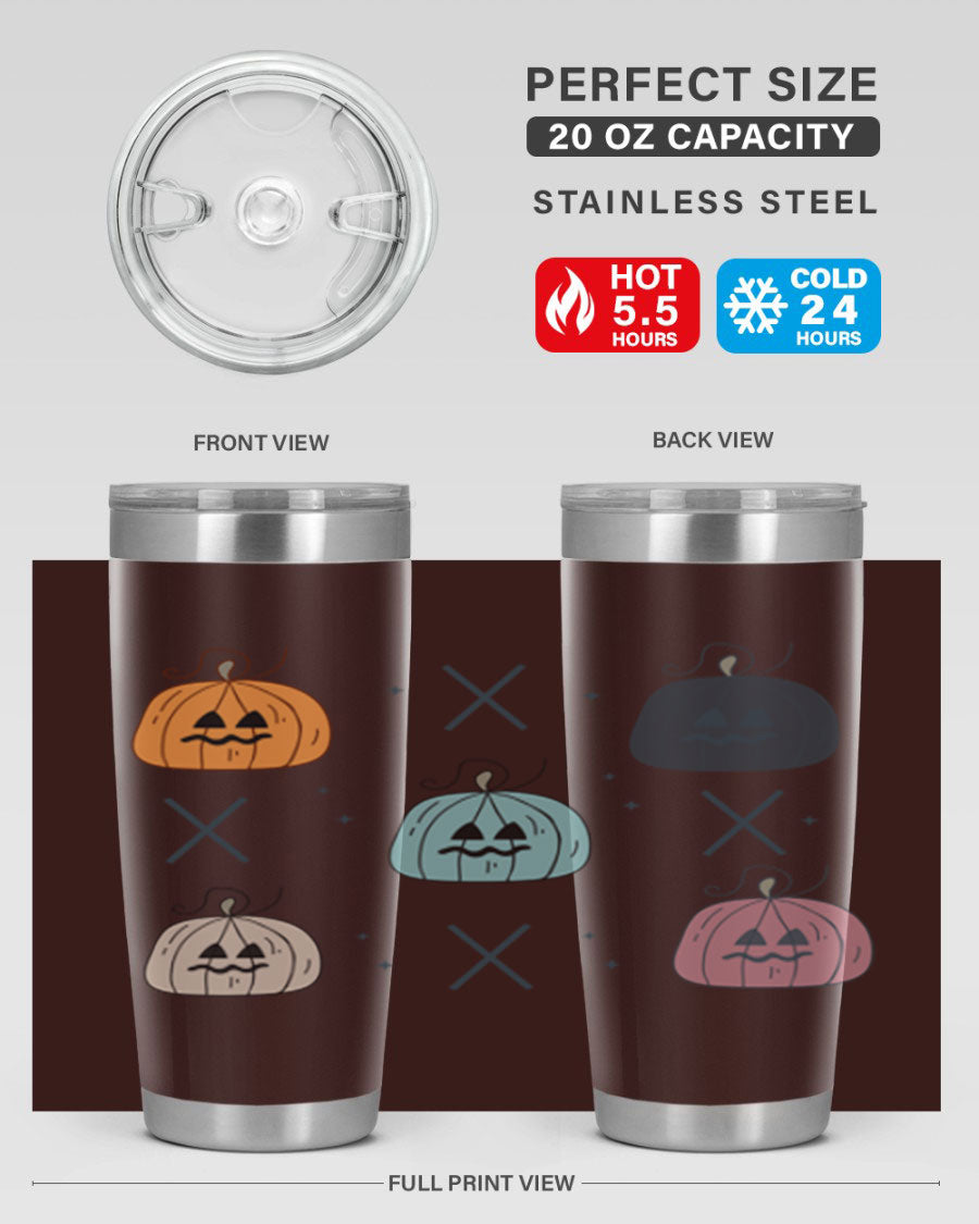 Fall 145# Tumbler in 20oz and 30oz sizes, showcasing double wall vacuum stainless steel design with copper lining and drink-thru lid.