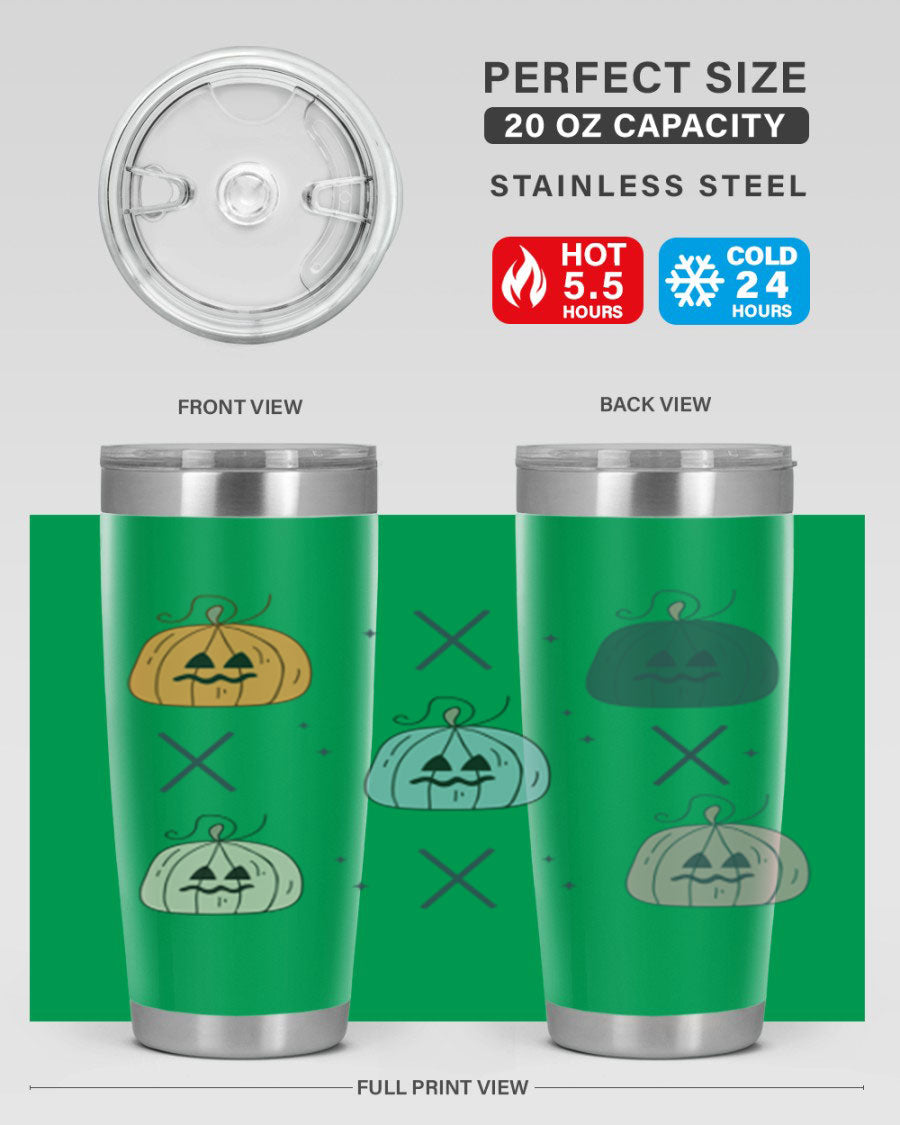 Fall 145# Tumbler in 20oz and 30oz sizes, showcasing double wall vacuum stainless steel design with copper lining and drink-thru lid.