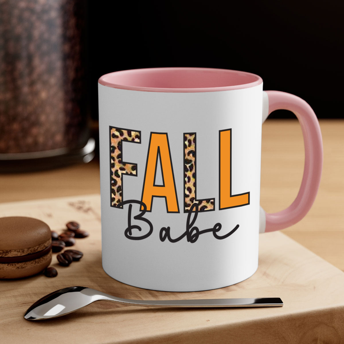 Fall Babe 87# Mug featuring a glossy finish with a colored handle and interior, available in five vibrant colors.