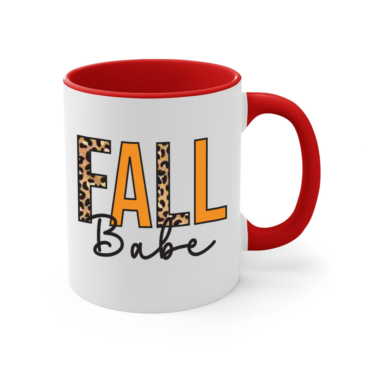 Fall Babe 87# Mug featuring a glossy finish with a colored handle and interior, available in five vibrant colors.