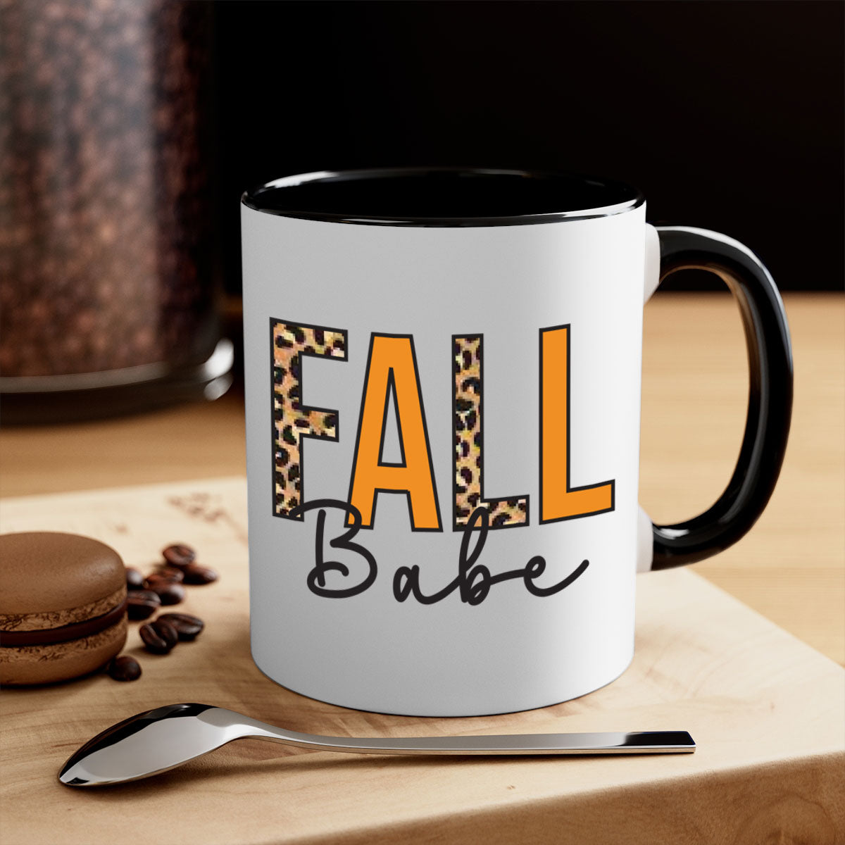Fall Babe 87# Mug featuring a glossy finish with a colored handle and interior, available in five vibrant colors.