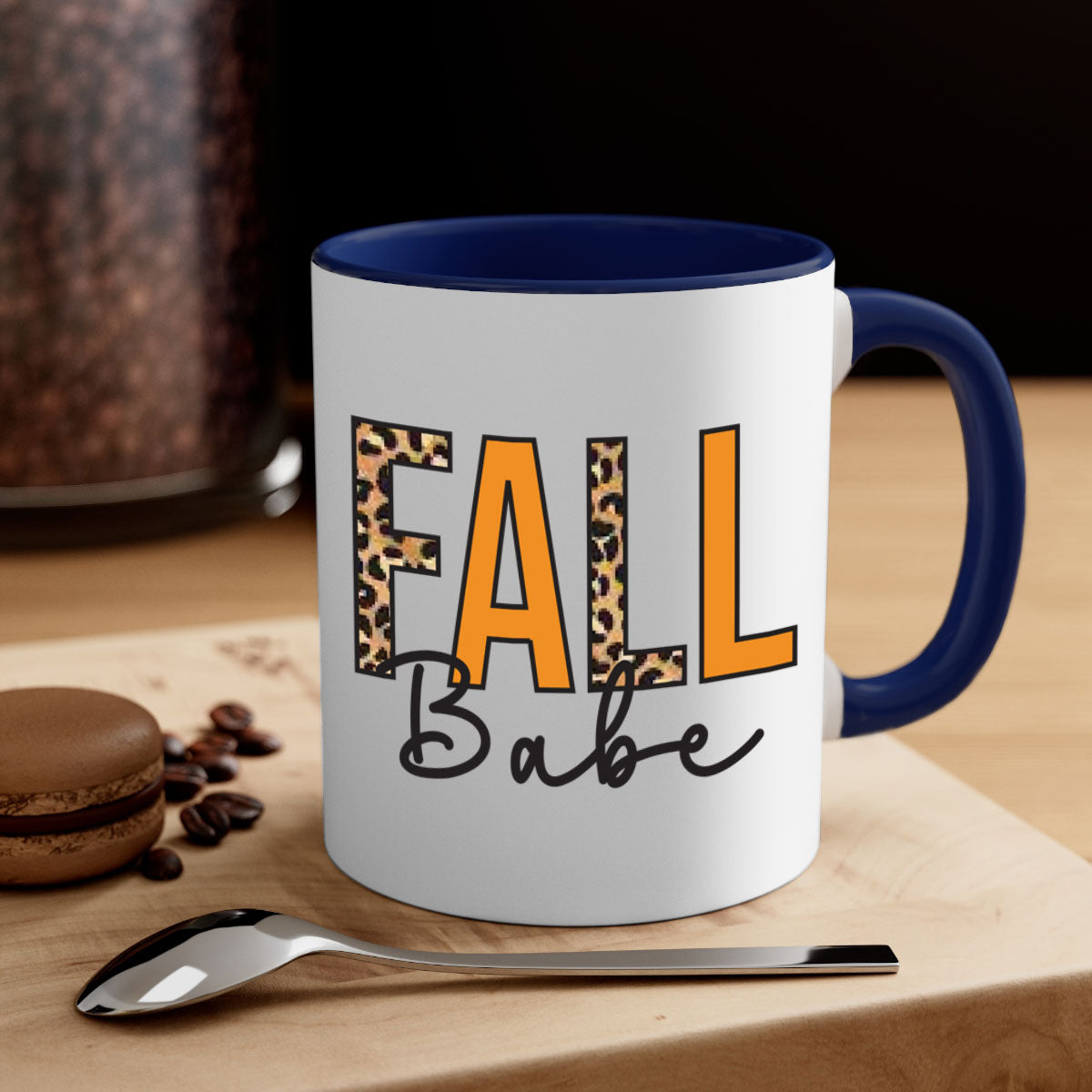 Fall Babe 87# Mug featuring a glossy finish with a colored handle and interior, available in five vibrant colors.