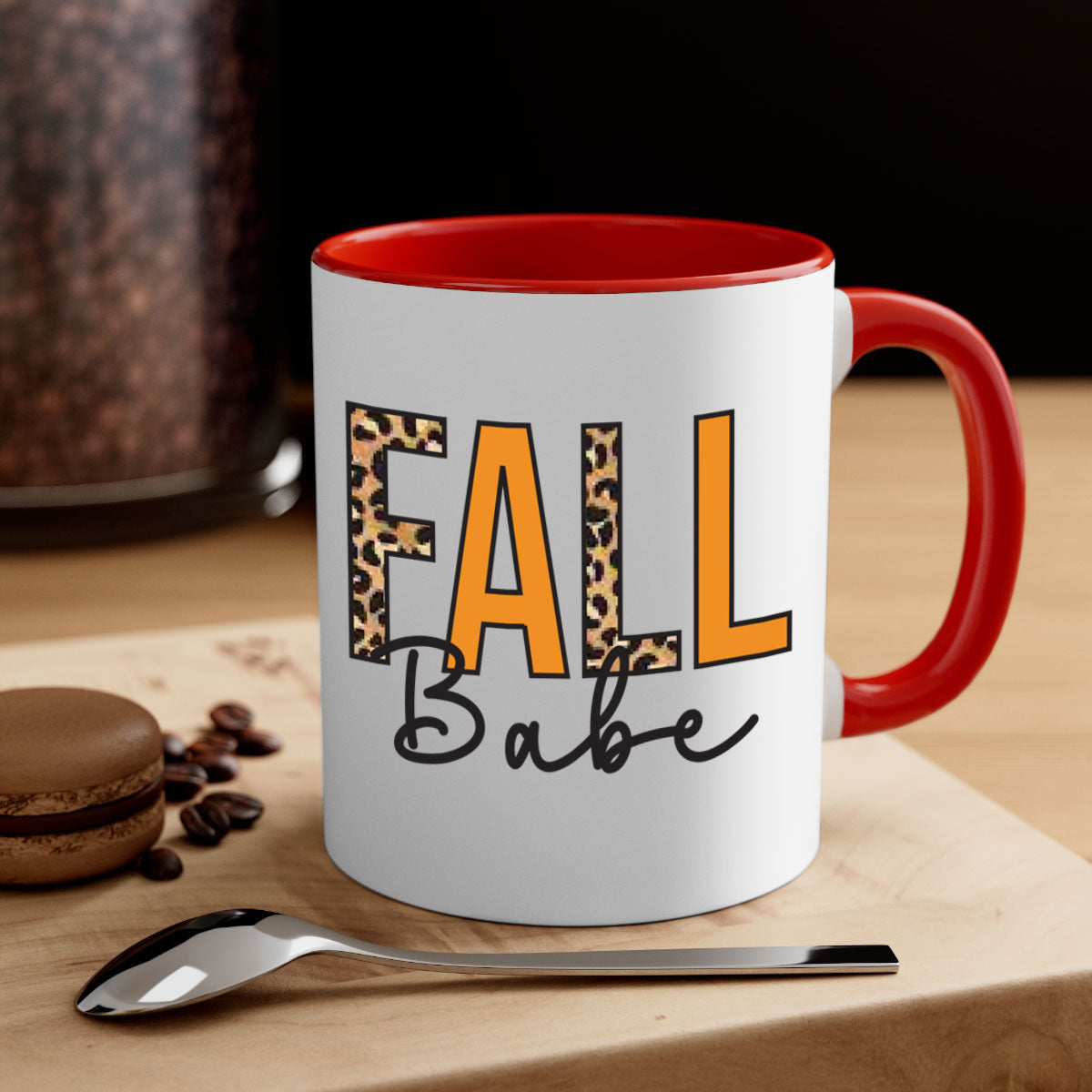 Fall Babe 87# Mug featuring a glossy finish with a colored handle and interior, available in five vibrant colors.