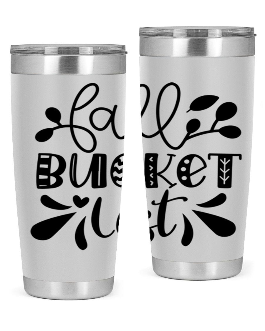 Fall Bucket List 20oz Tumbler made of stainless steel with a copper lining, featuring a drink-thru lid and a stylish autumn-themed design.