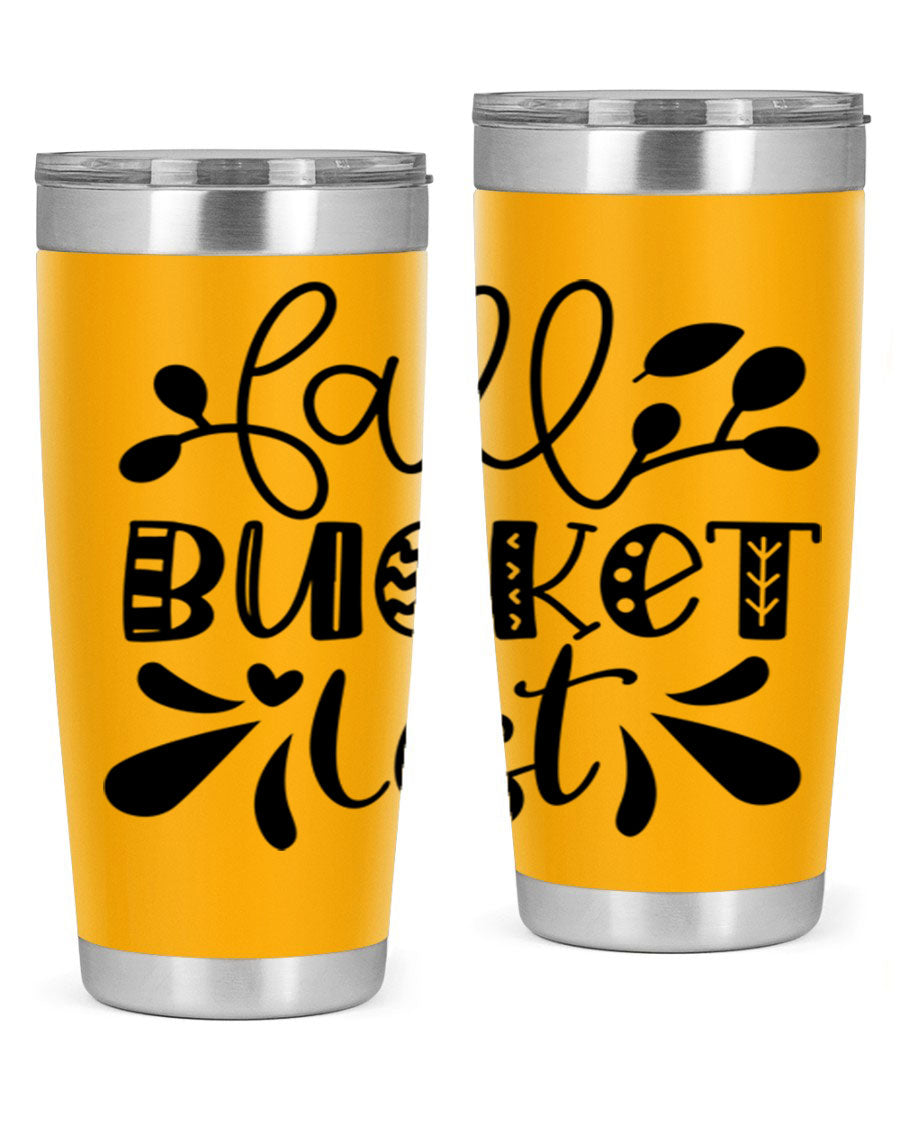 Fall Bucket List 20oz Tumbler made of stainless steel with a copper lining, featuring a drink-thru lid and a stylish autumn-themed design.