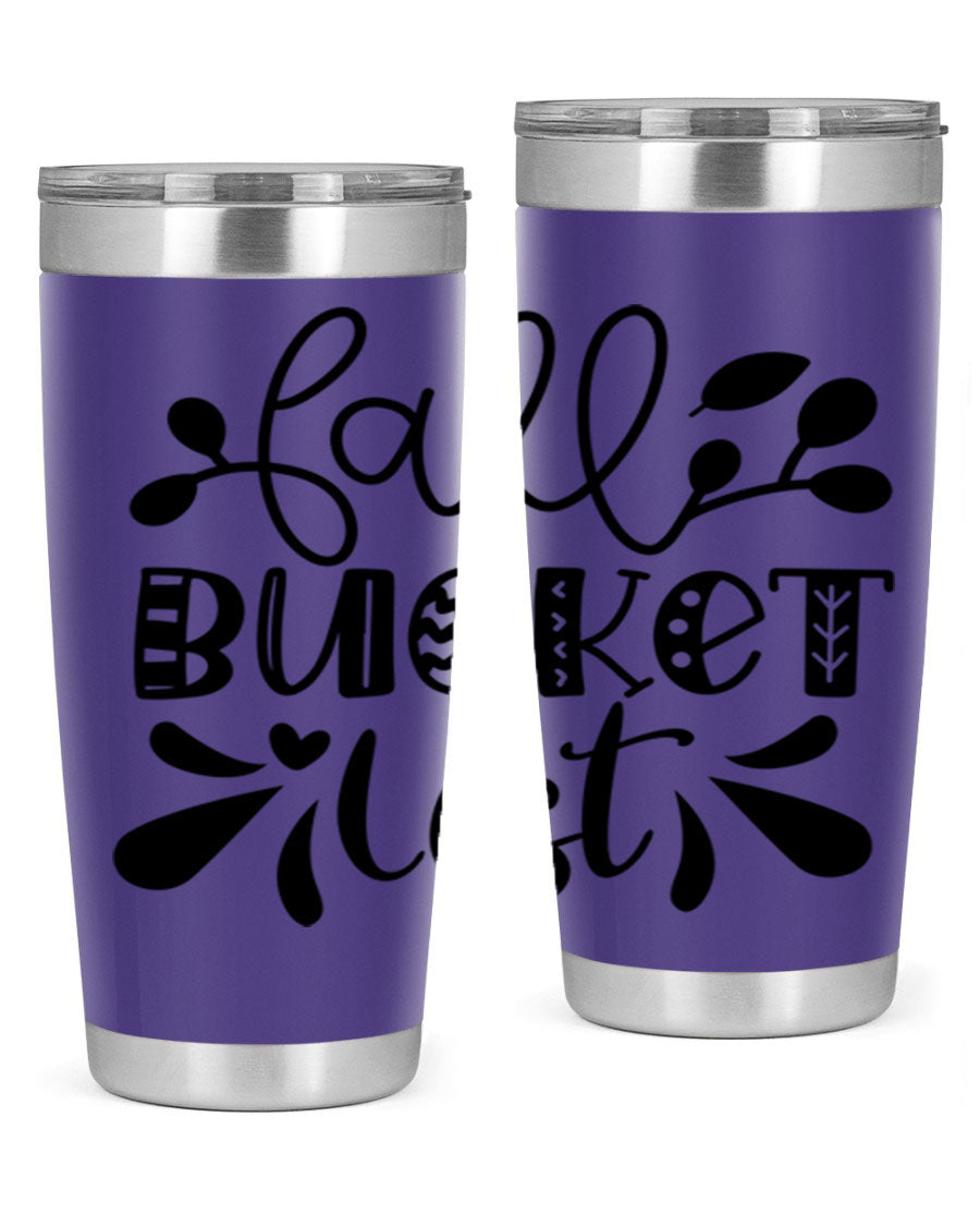 Fall Bucket List 20oz Tumbler made of stainless steel with a copper lining, featuring a drink-thru lid and a stylish autumn-themed design.