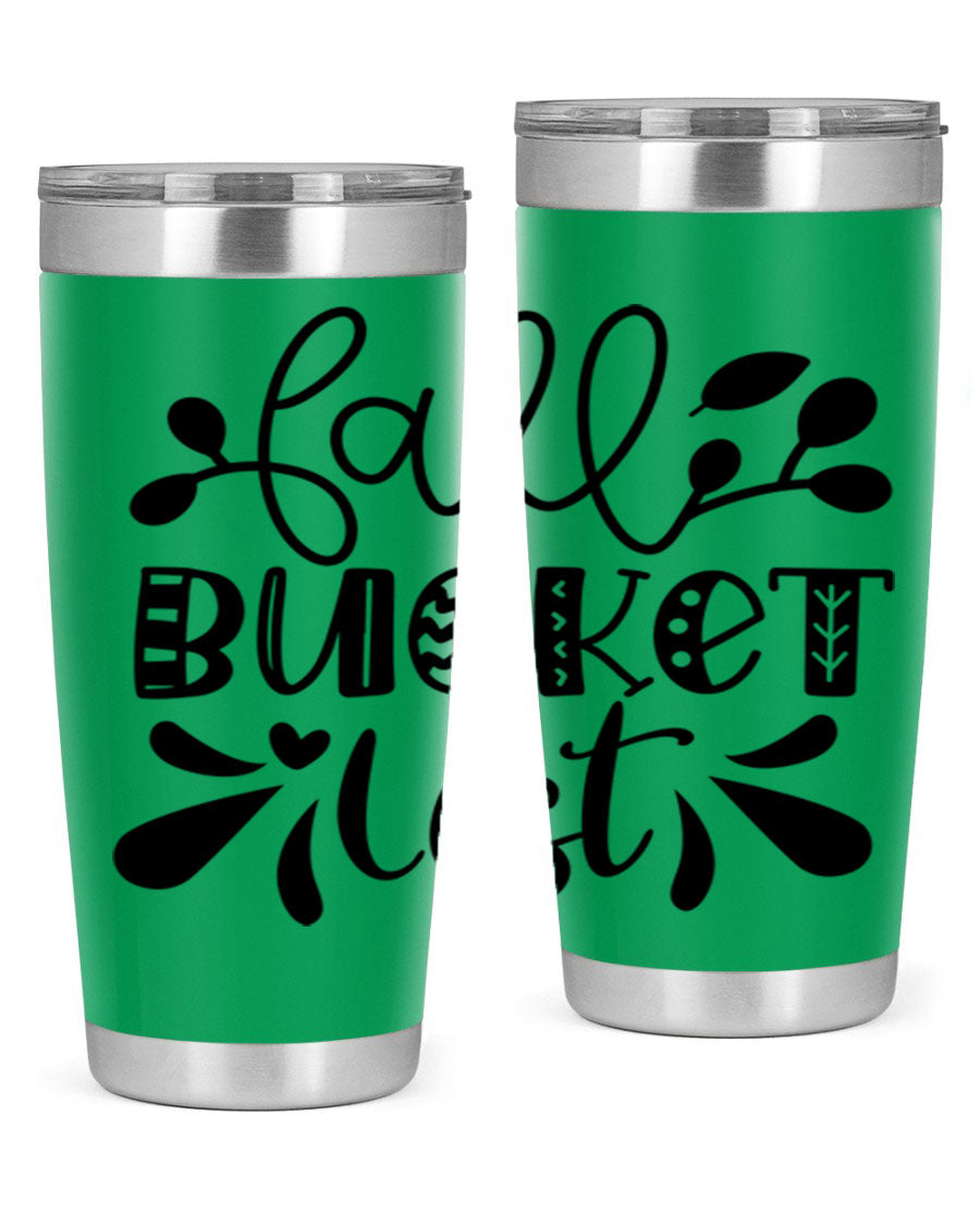 Fall Bucket List 20oz Tumbler made of stainless steel with a copper lining, featuring a drink-thru lid and a stylish autumn-themed design.