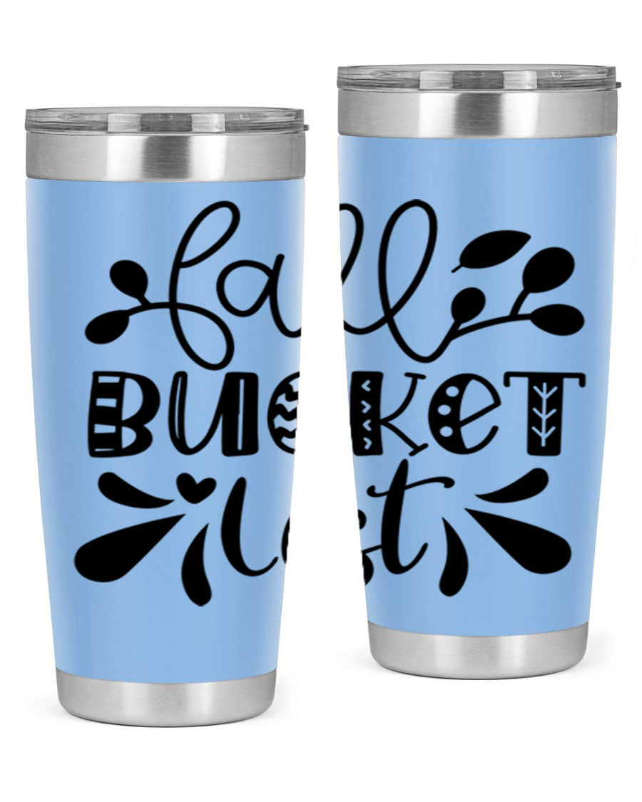 Fall Bucket List 20oz Tumbler made of stainless steel with a copper lining, featuring a drink-thru lid and a stylish autumn-themed design.