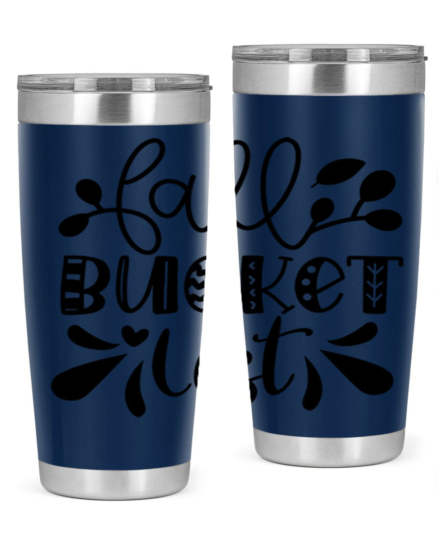 Fall Bucket List 20oz Tumbler made of stainless steel with a copper lining, featuring a drink-thru lid and a stylish autumn-themed design.