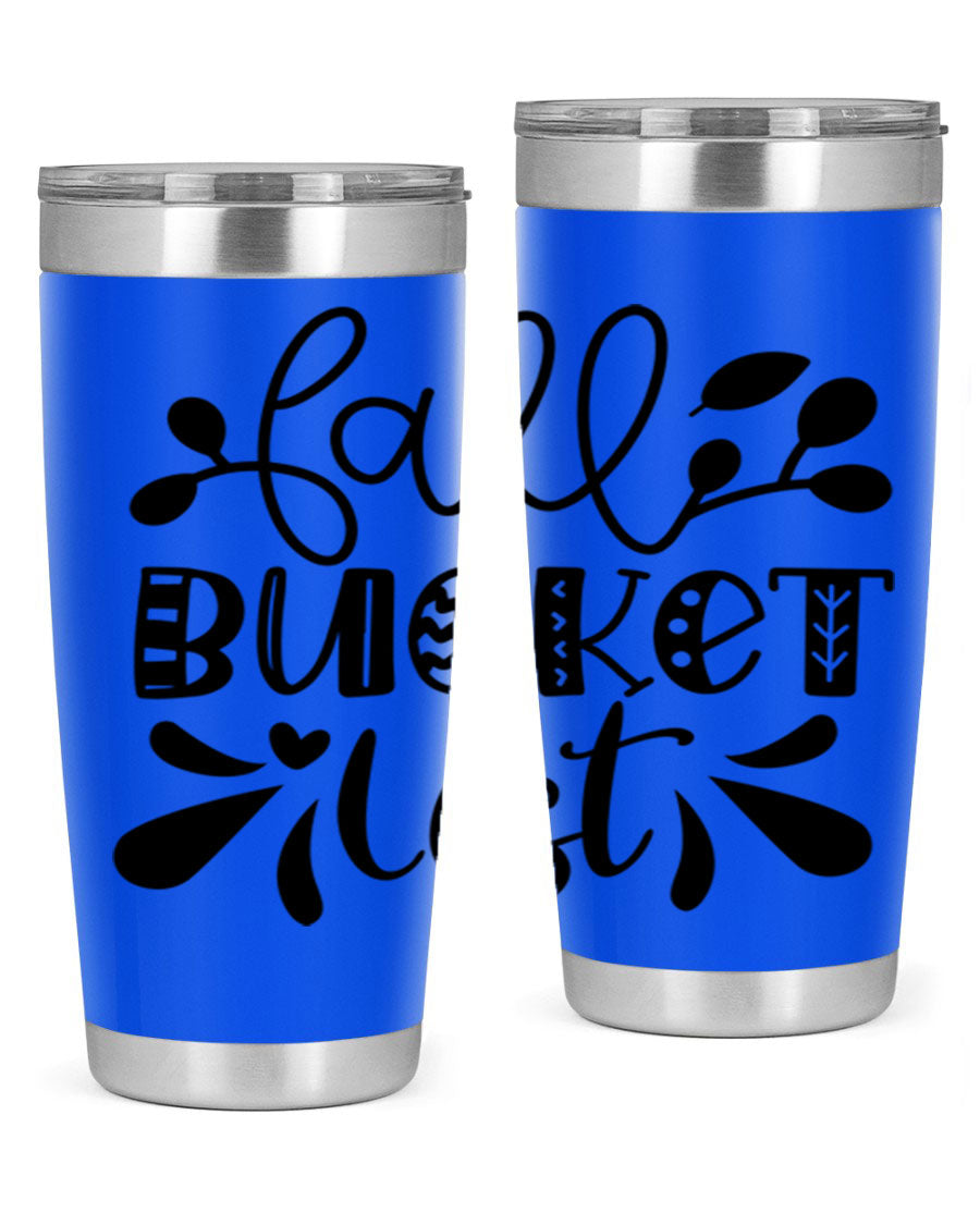 Fall Bucket List 20oz Tumbler made of stainless steel with a copper lining, featuring a drink-thru lid and a stylish autumn-themed design.