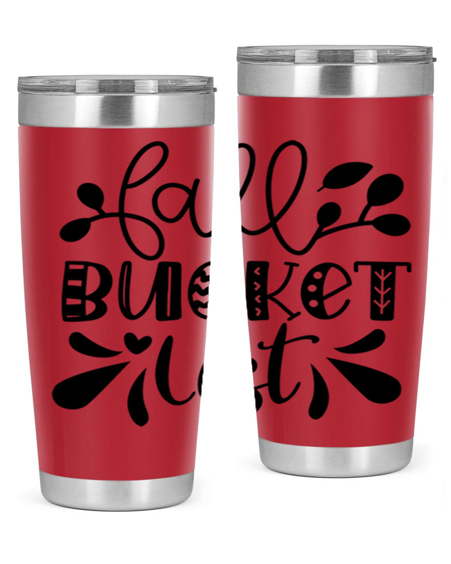 Fall Bucket List 20oz Tumbler made of stainless steel with a copper lining, featuring a drink-thru lid and a stylish autumn-themed design.