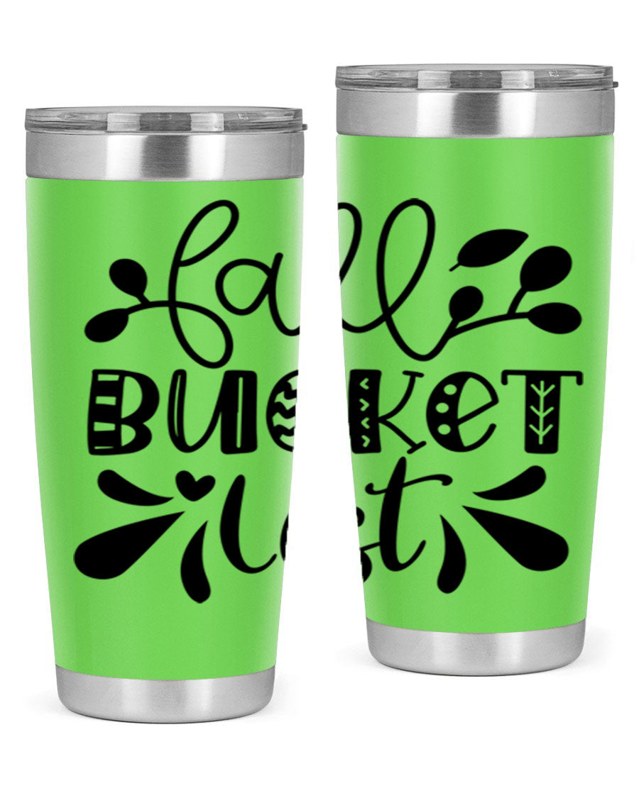Fall Bucket List 20oz Tumbler made of stainless steel with a copper lining, featuring a drink-thru lid and a stylish autumn-themed design.