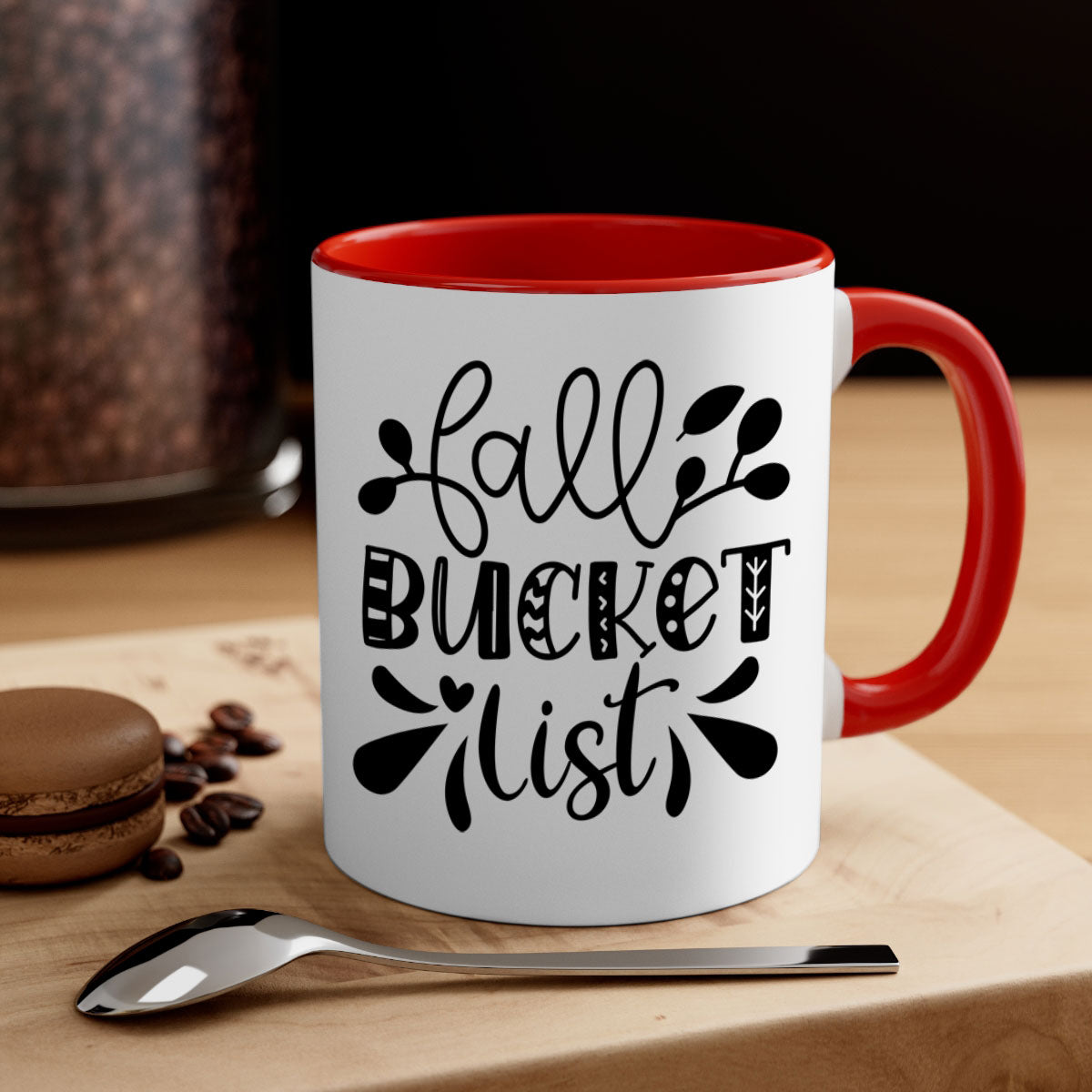 Fall Bucket List 94# Mug featuring a glossy finish, colored handle, and interior, available in five vibrant colors.
