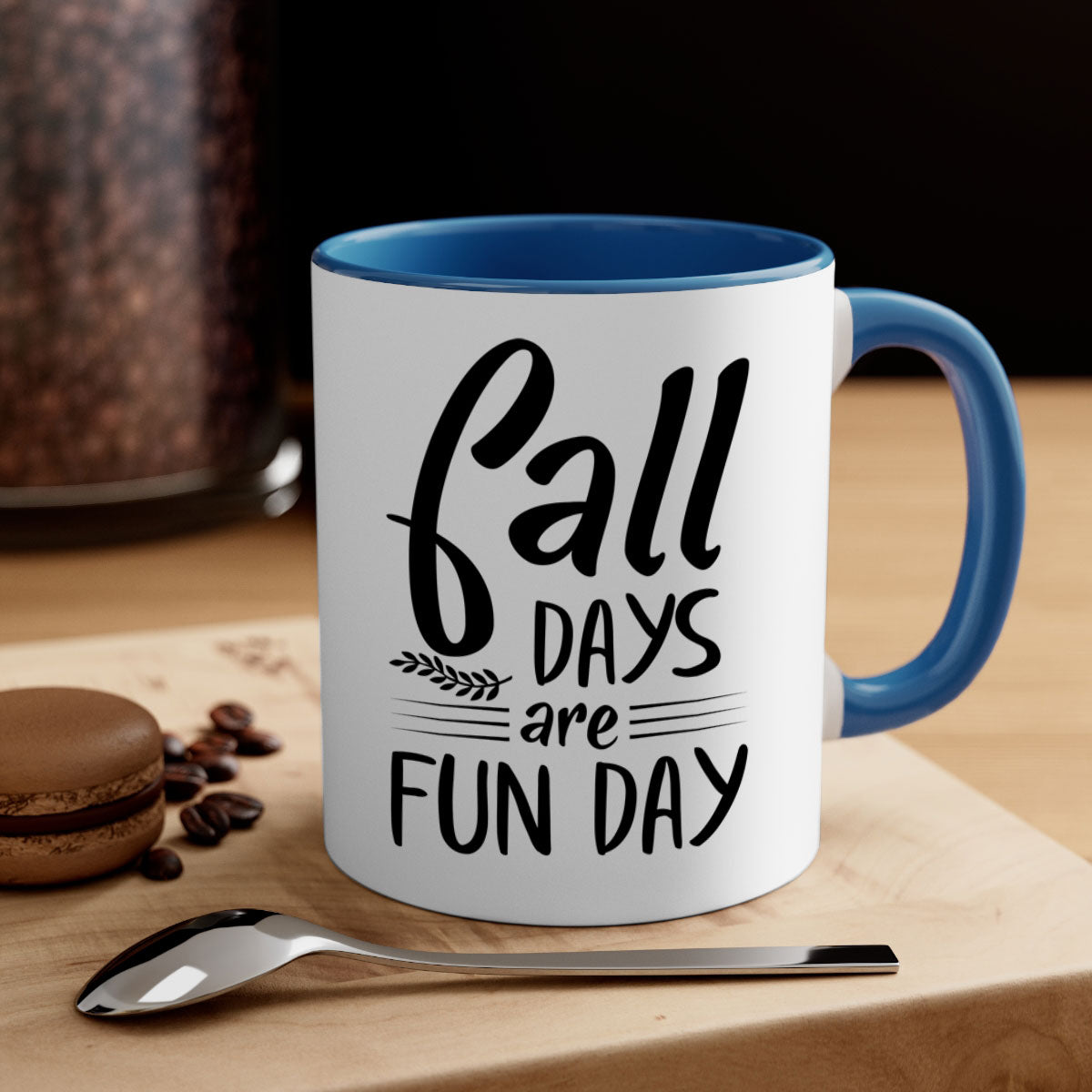 Fall Days Are Fun Day Mug with two-tone design, available in five colors, showcasing a glossy finish and easy-grip handle.