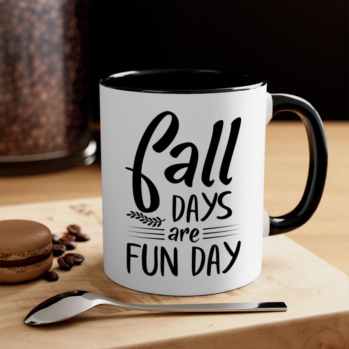 Fall Days Are Fun Day Mug with two-tone design, available in five colors, showcasing a glossy finish and easy-grip handle.