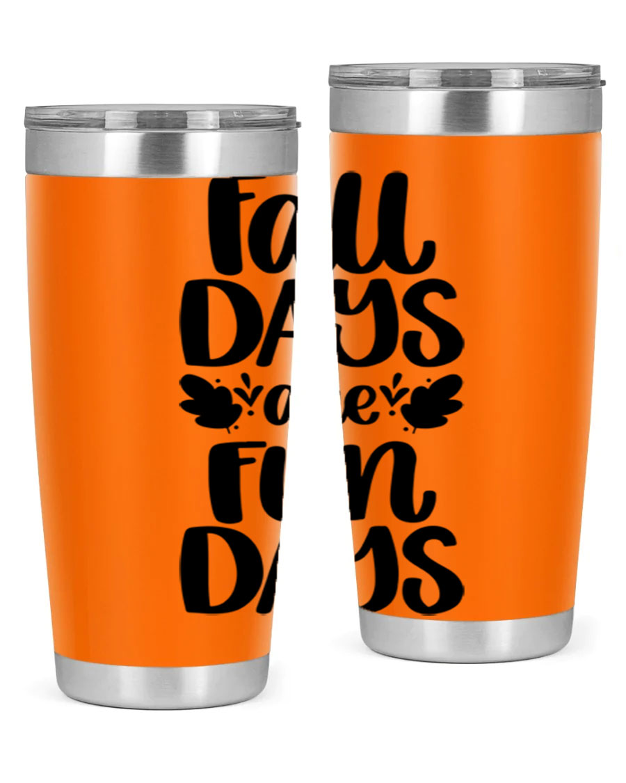 Fall Days Are Fun Days 20oz Tumbler made of stainless steel with a copper lining, featuring a drink-thru lid, perfect for hot and cold beverages.