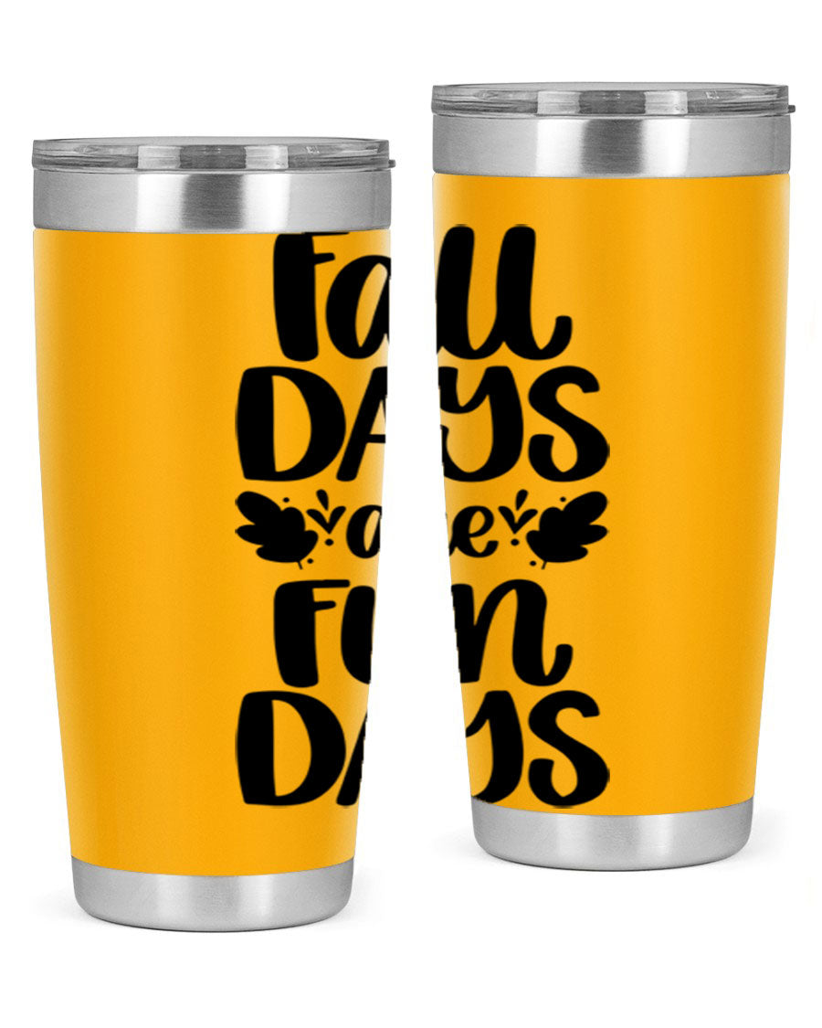 Fall Days Are Fun Days 20oz Tumbler made of stainless steel with a copper lining, featuring a drink-thru lid, perfect for hot and cold beverages.
