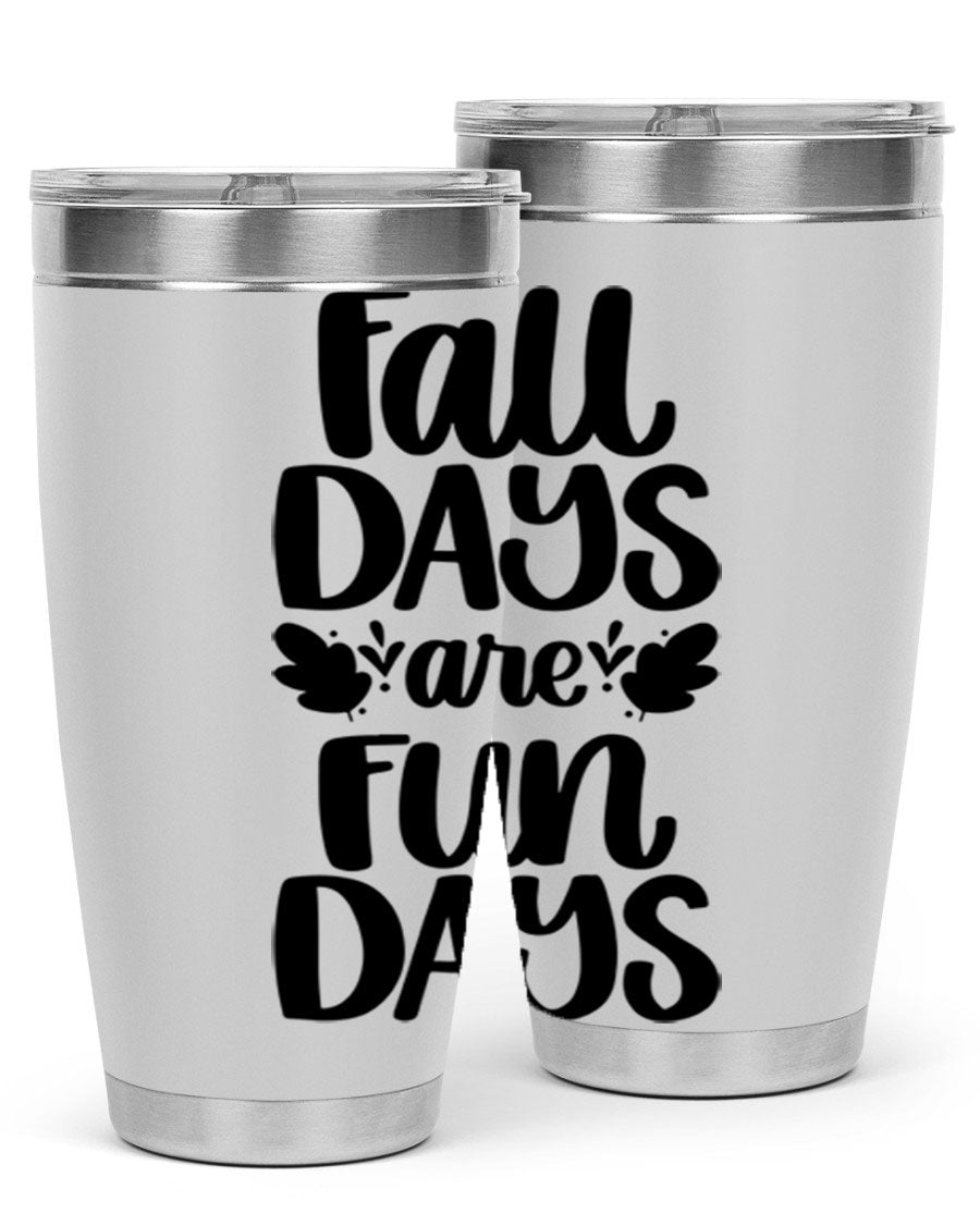 Fall Days Are Fun Days 20oz Tumbler made of stainless steel with a copper lining, featuring a drink-thru lid, perfect for hot and cold beverages.