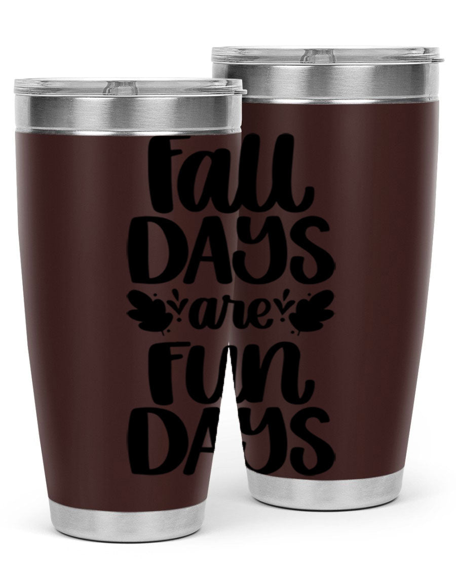 Fall Days Are Fun Days 20oz Tumbler made of stainless steel with a copper lining, featuring a drink-thru lid, perfect for hot and cold beverages.