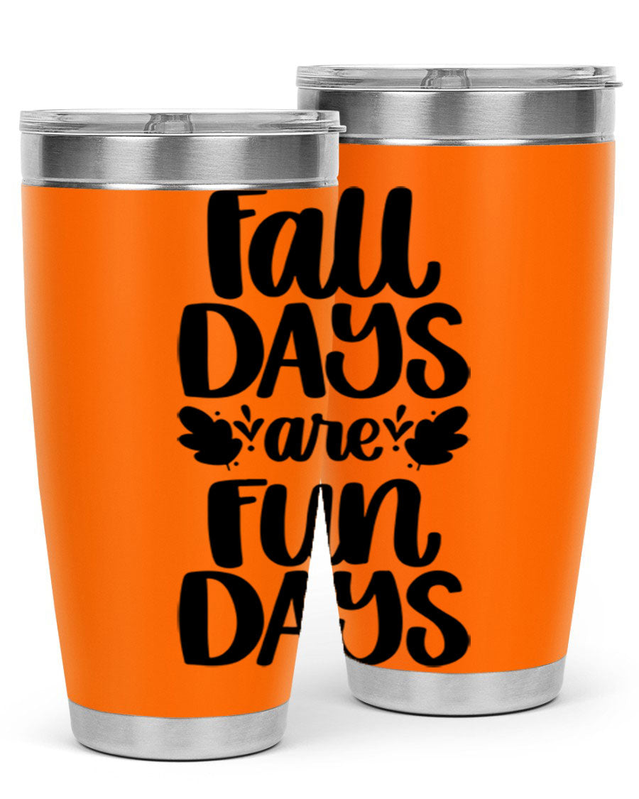 Fall Days Are Fun Days 20oz Tumbler made of stainless steel with a copper lining, featuring a drink-thru lid, perfect for hot and cold beverages.