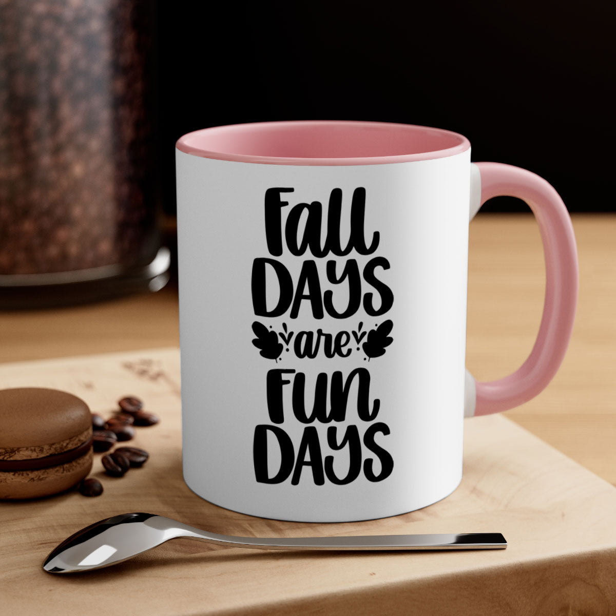 Fall Days Are Fun Days 483# Mug with two-tone design, glossy finish, and colored handle, available in multiple colors and sizes.