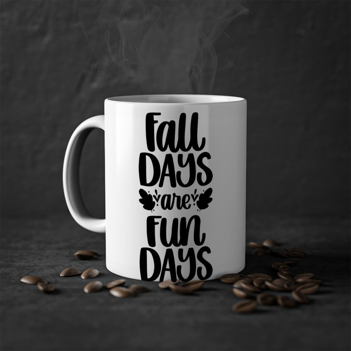 Fall Days Are Fun Days 483# Mug with two-tone design, glossy finish, and colored handle, available in multiple colors and sizes.