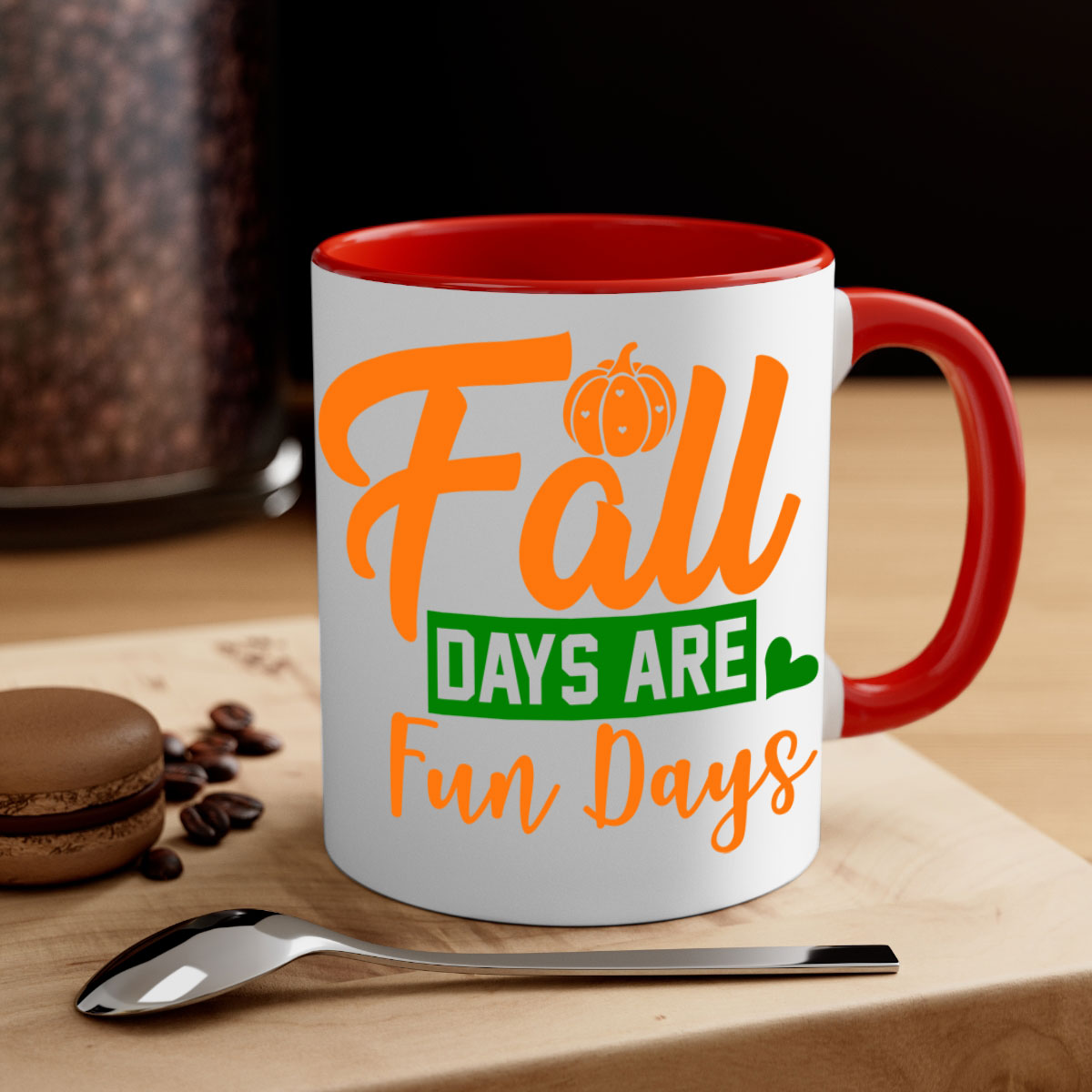 Fall Days Are Fun Days 96# Mug with colorful handle and glossy finish, perfect for coffee and tea lovers.