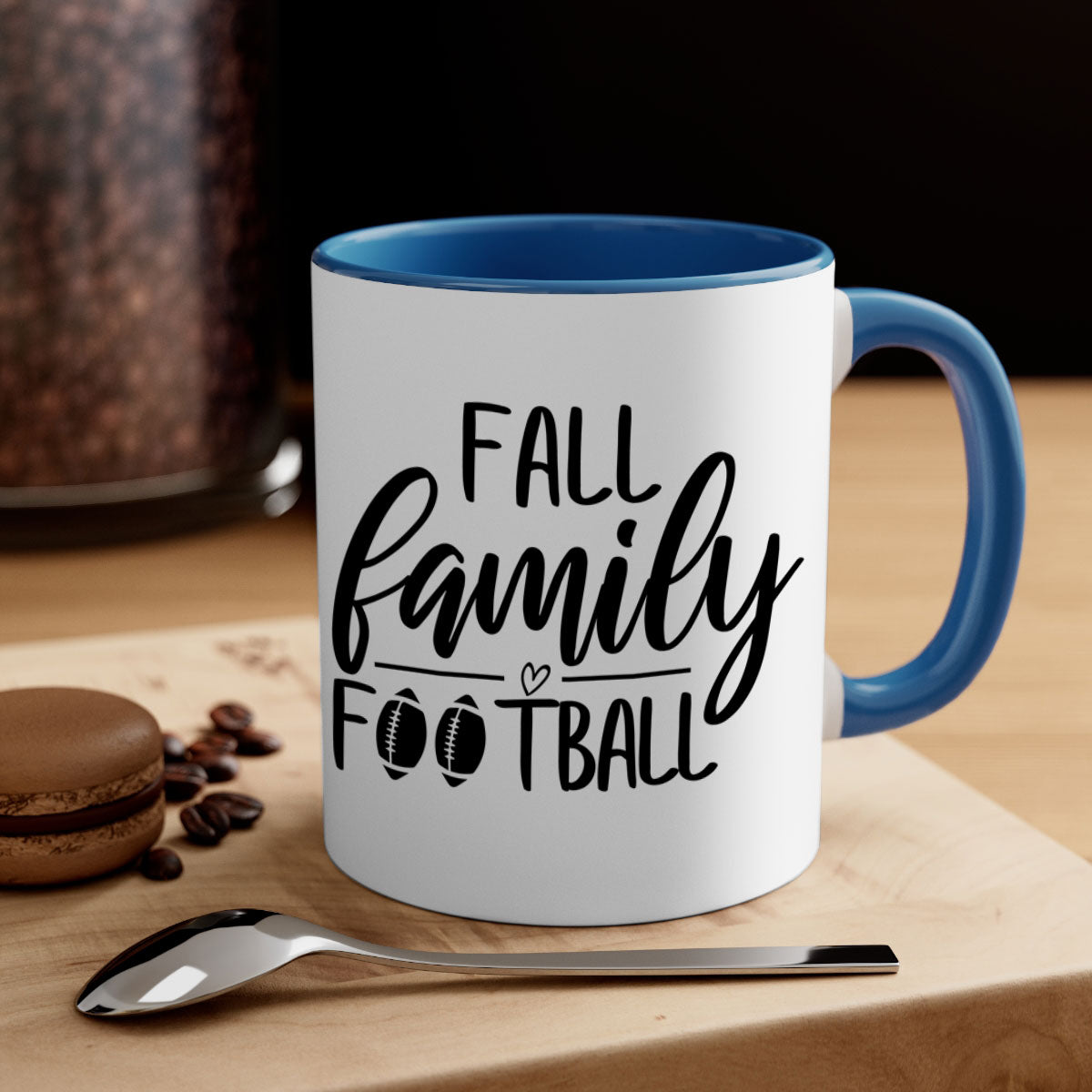 Fall Family Football Mug with colorful handle and glossy finish, perfect for autumn beverages.