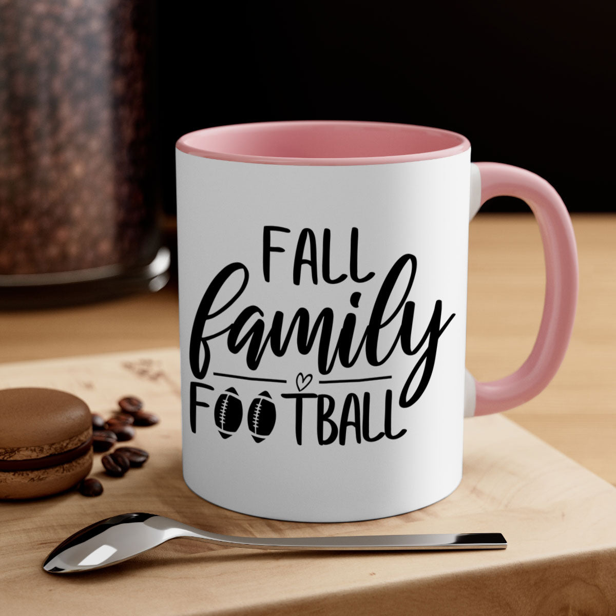 Fall Family Football Mug with colorful handle and glossy finish, perfect for autumn beverages.