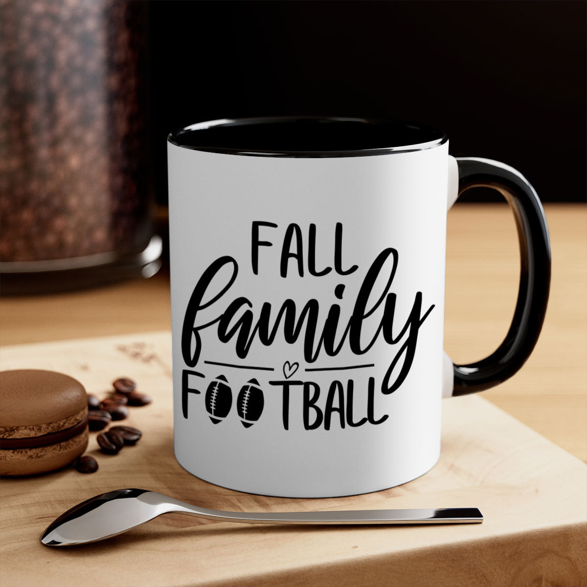 Fall Family Football Mug with colorful handle and glossy finish, perfect for autumn beverages.