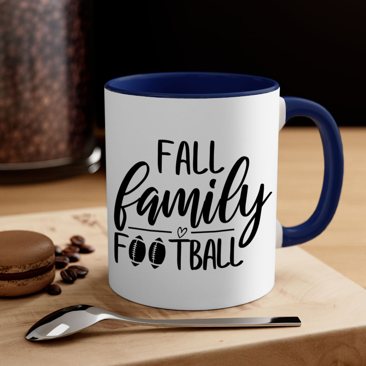 Fall Family Football Mug with colorful handle and glossy finish, perfect for autumn beverages.