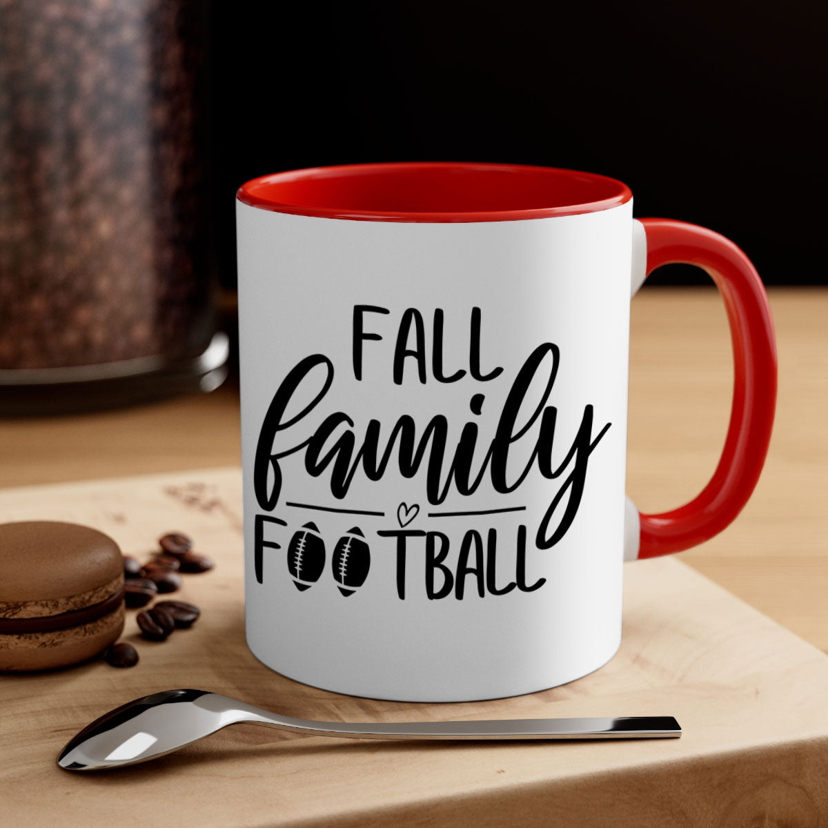 Fall Family Football Mug with colorful handle and glossy finish, perfect for autumn beverages.