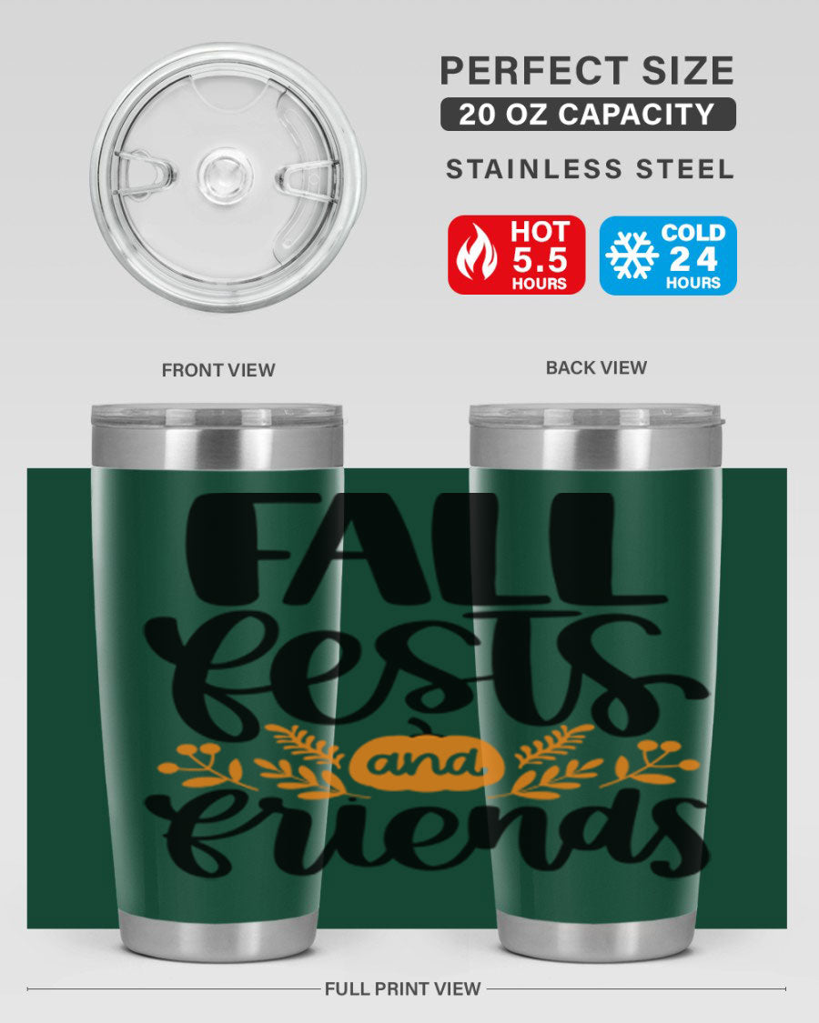 Fall Fests And Friends 20oz Tumbler in stainless steel with a stylish design, perfect for hot and cold beverages.