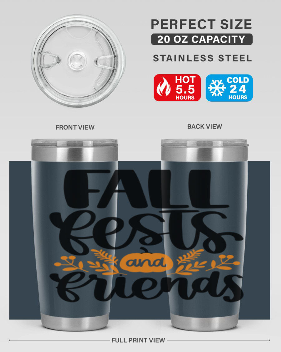 Fall Fests And Friends 20oz Tumbler in stainless steel with a stylish design, perfect for hot and cold beverages.