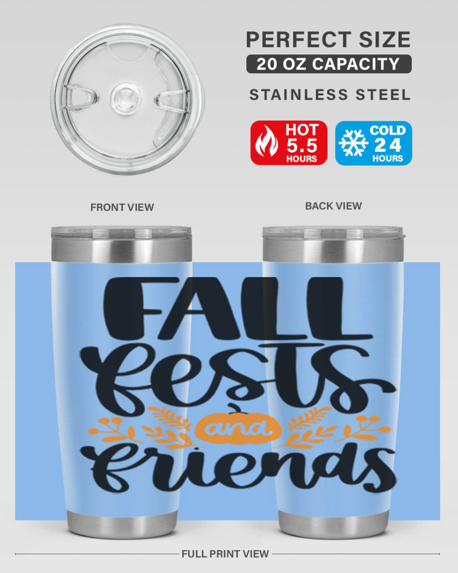 Fall Fests And Friends 20oz Tumbler in stainless steel with a stylish design, perfect for hot and cold beverages.