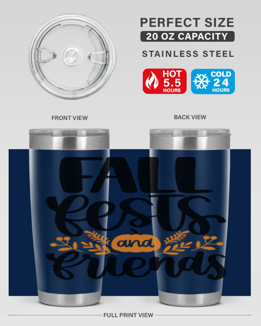 Fall Fests And Friends 20oz Tumbler in stainless steel with a stylish design, perfect for hot and cold beverages.