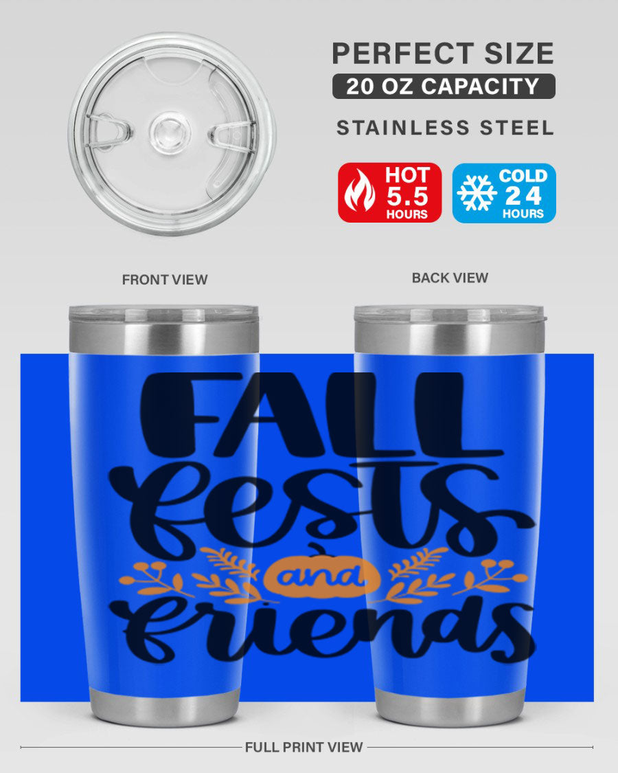Fall Fests And Friends 20oz Tumbler in stainless steel with a stylish design, perfect for hot and cold beverages.
