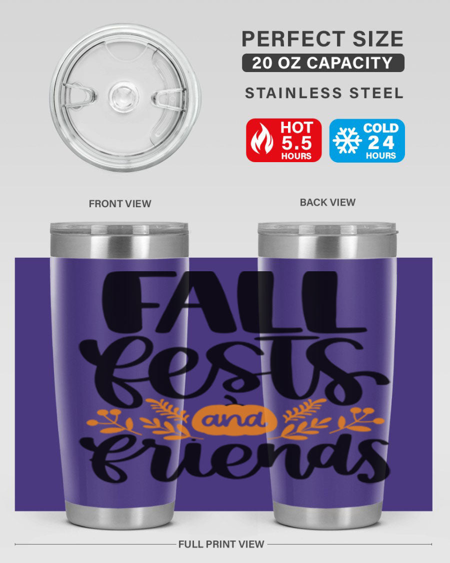Fall Fests And Friends 20oz Tumbler in stainless steel with a stylish design, perfect for hot and cold beverages.