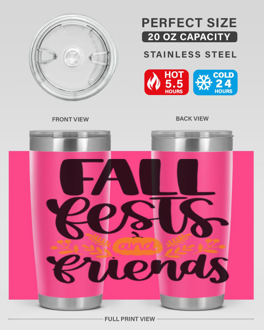 Fall Fests And Friends 20oz Tumbler in stainless steel with a stylish design, perfect for hot and cold beverages.