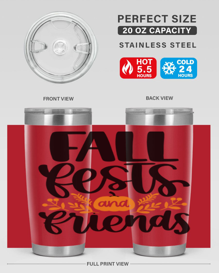 Fall Fests And Friends 20oz Tumbler in stainless steel with a stylish design, perfect for hot and cold beverages.