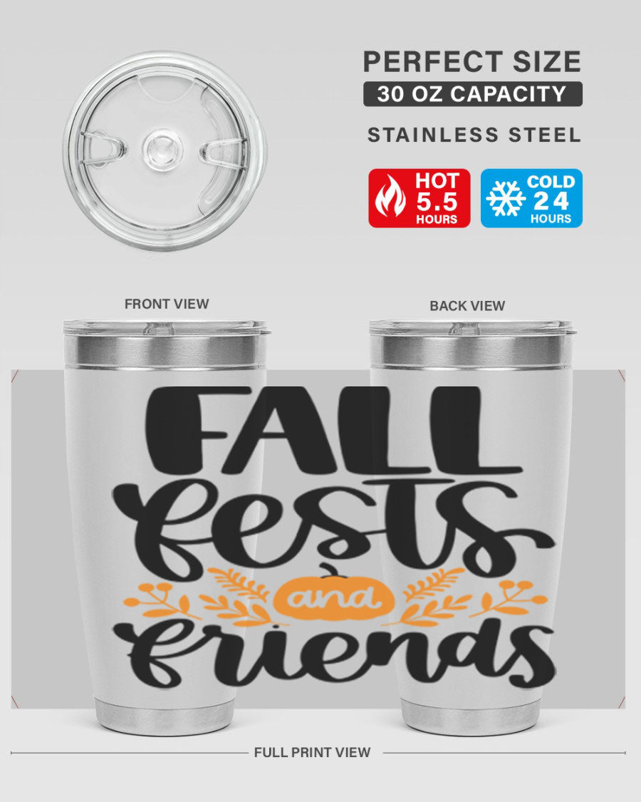 Fall Fests And Friends 20oz Tumbler in stainless steel with a stylish design, perfect for hot and cold beverages.