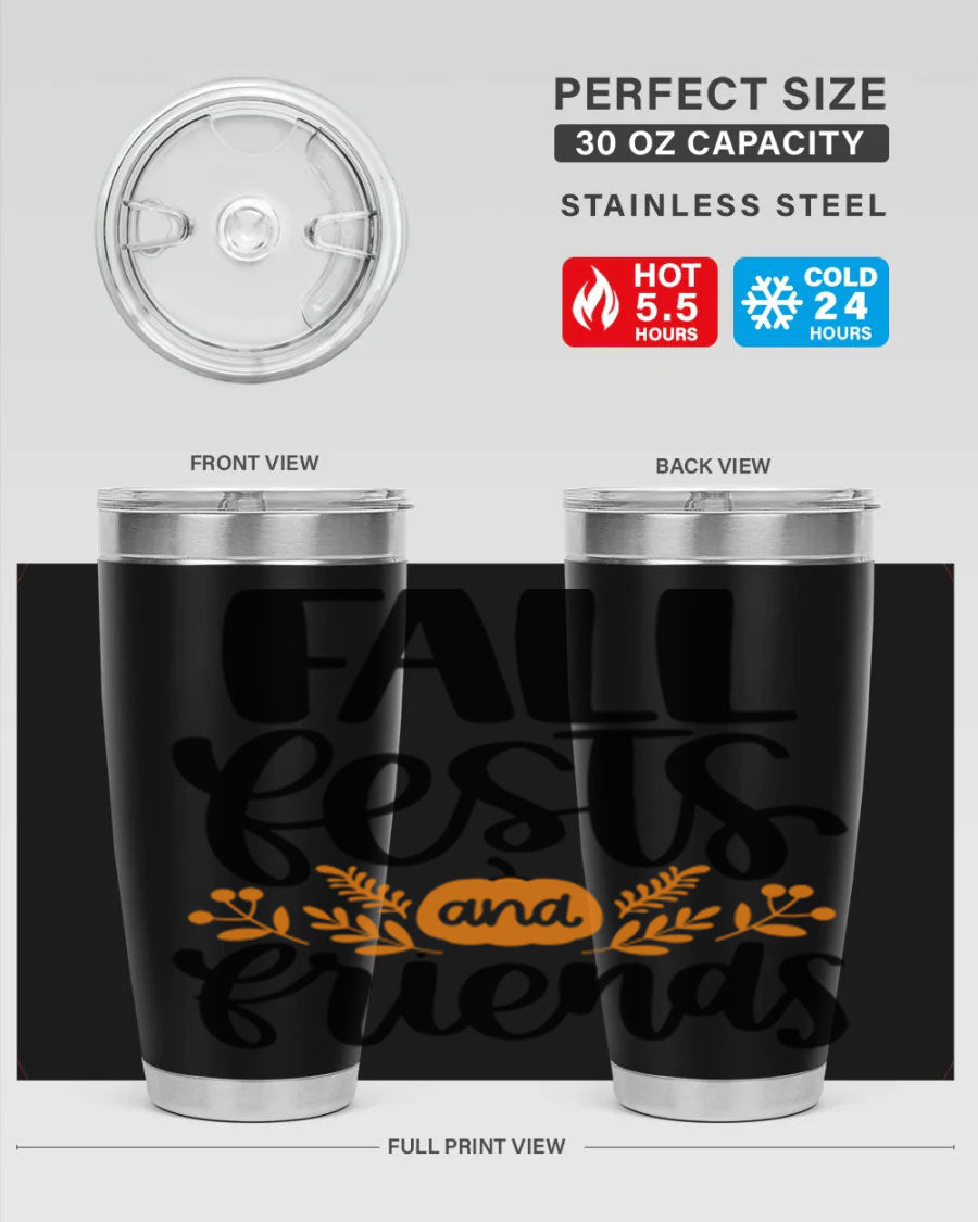 Fall Fests And Friends 20oz Tumbler in stainless steel with a stylish design, perfect for hot and cold beverages.