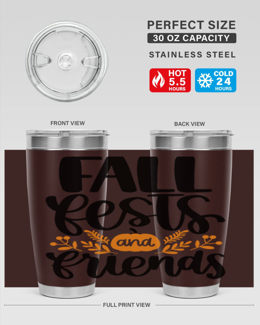 Fall Fests And Friends 20oz Tumbler in stainless steel with a stylish design, perfect for hot and cold beverages.